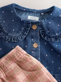Next Mid Blue Denim Shirt and Check Trousers Set (3mths-7yrs)^ Sets & Co-Ords|Sets & Co-Ords