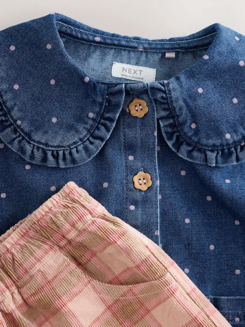 Next Mid Blue Denim Shirt and Check Trousers Set (3mths-7yrs)^ Sets & Co-Ords|Sets & Co-Ords