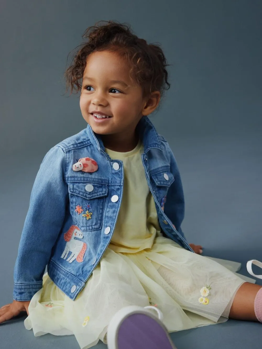 Next Mid Blue Denim Unicorn Embroidered Western Jacket (3mths-7yrs)^ Coats, Jackets & Pramsuits|Coats, Jackets & Pramsuits