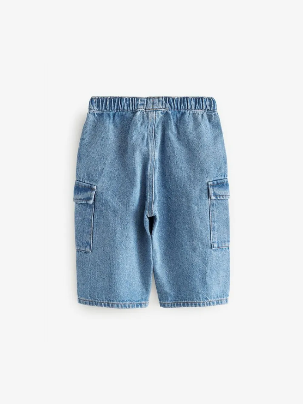 Discount Next Wide Leg Pull On Cargo 100% Cotton Jeans (3mths-7yrs) Mid Blue Denim