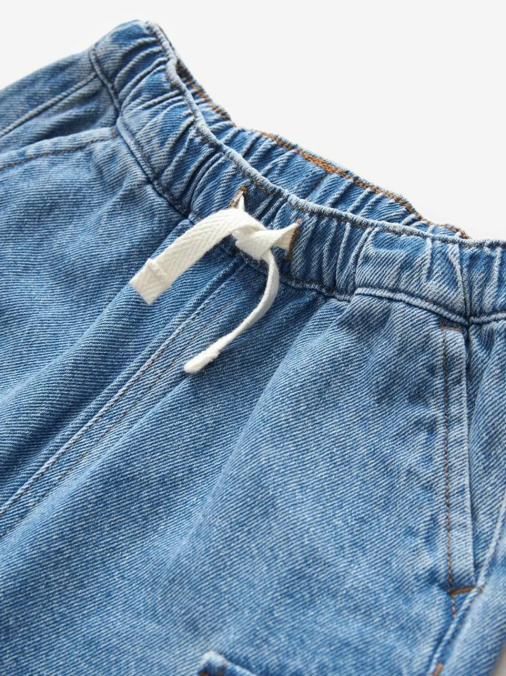 Discount Next Wide Leg Pull On Cargo 100% Cotton Jeans (3mths-7yrs) Mid Blue Denim