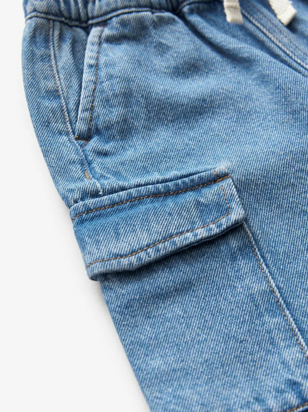 Discount Next Wide Leg Pull On Cargo 100% Cotton Jeans (3mths-7yrs) Mid Blue Denim