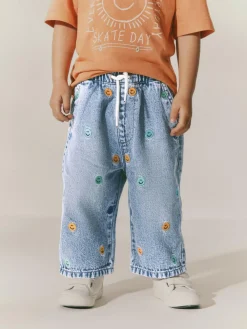 Next Mid Blue Embroidered 100% Cotton Denim Jeans (3mths-7yrs)