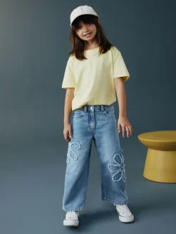 Best Next Mid Blue Floral Appliqué Wide Leg Jeans (3-16yrs)