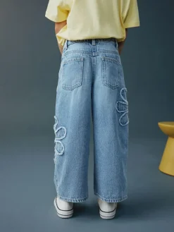 Best Next Mid Blue Floral Appliqué Wide Leg Jeans (3-16yrs)