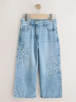 Best Next Mid Blue Floral Appliqué Wide Leg Jeans (3-16yrs)