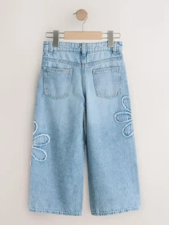 Best Next Mid Blue Floral Appliqué Wide Leg Jeans (3-16yrs)