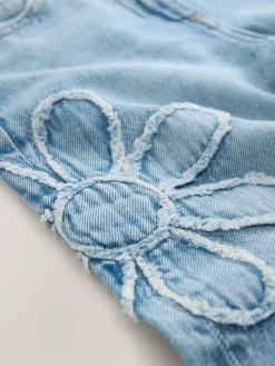 Best Next Mid Blue Floral Appliqué Wide Leg Jeans (3-16yrs)