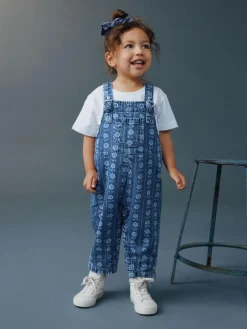 Best Next Mid Blue Floral Print Dungarees (3mths-7yrs)