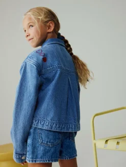 Next Mid Blue Heart Embroidered Denim Shacket (3-16yrs)^ Jackets & Coats|Snowsuits & Coats