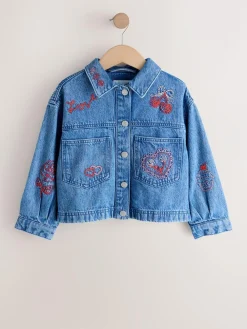 Next Mid Blue Heart Embroidered Denim Shacket (3-16yrs)^ Jackets & Coats|Snowsuits & Coats
