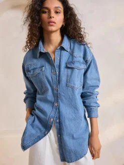 Sale Next Mid Blue Oversize Denim Shirt