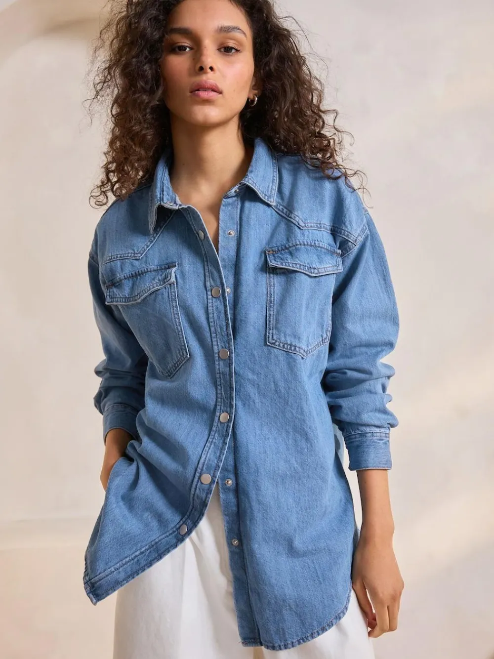 Sale Next Mid Blue Oversize Denim Shirt