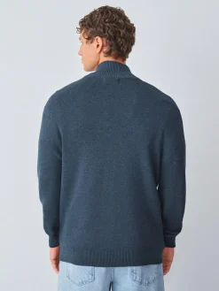 Sale Next Mid Blue Plain N.Premium Regular Fit 100% Cotton Premium Quarter Zip Jumper