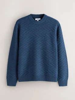 Next Regular Fit Cotton Rich Chevron Cable Crew Neck Jumper^ Knitwear|Knitwear
