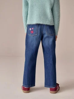 Next Mid Blue Regular Fit Floral Embroidered Straight Leg Jeans (3-16yrs)^ Jeans