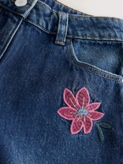 Next Mid Blue Regular Fit Floral Embroidered Straight Leg Jeans (3-16yrs)^ Jeans