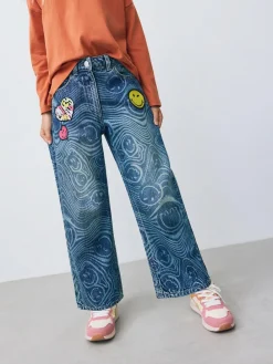 Discount Next Mid Blue SmileyWorld® Print Wide Leg Jeans (3-16yrs)
