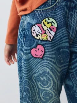 Discount Next Mid Blue SmileyWorld® Print Wide Leg Jeans (3-16yrs)