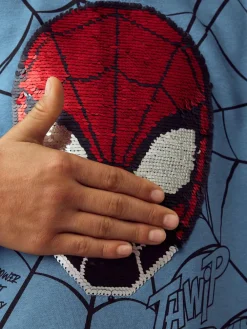 New Next Mid Blue Spiderman Flip Sequin Hoodie (3-16yrs)