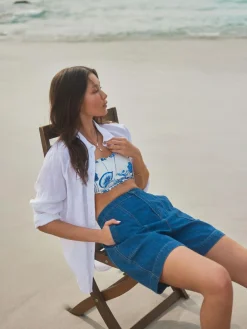 Sale Next Utility Lightweight 100% Cotton Denim Shorts Mid Blue