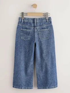 Next Mid Blue Wide Fit Wide Floral Print Embellished Jeans (3-16yrs)^ Jeans