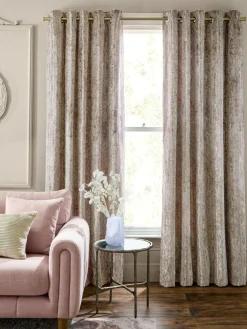 Best Next Collection Luxe Heavyweight Chic Velvet Abstract Eyelet Lined Curtains Mid Natural