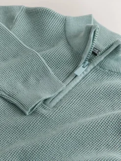 Best Next Textured Knitted Zip Neck Jumper (3-16yrs) Mineral Blue