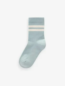 Next Mineral Blue/Grey Cushioned Footbed Cotton Rich Ribbed Tipped Socks 5 Pack^BOY Socks