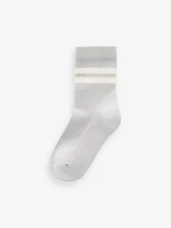 Next Mineral Blue/Grey Cushioned Footbed Cotton Rich Ribbed Tipped Socks 5 Pack^BOY Socks