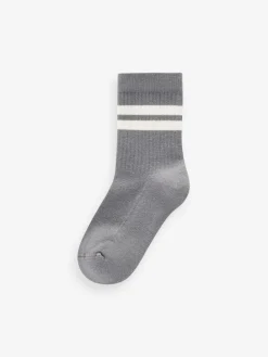 Next Mineral Blue/Grey Cushioned Footbed Cotton Rich Ribbed Tipped Socks 5 Pack^BOY Socks