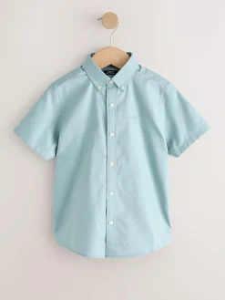 Next Mineral Green Logo Short Sleeve Cotton Rich Oxford Shirt (3-16yrs)^BOY Shirts