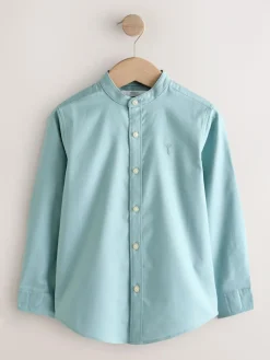 Hot Next Long Sleeve Grandad Collar Oxford Shirt (3-16yrs) Mineral Green