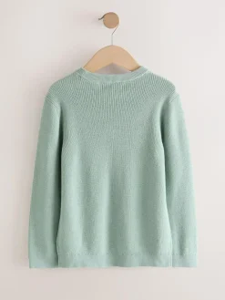 Next Mineral Green Without Stag Cotton Crew Neck Knitted Jumper (3-16yrs)^BOY Knitwear & Sweaters|Knitwear