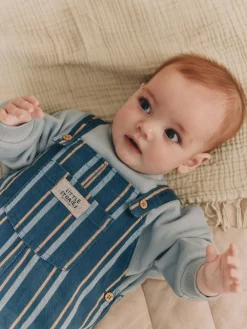 Next Mineral Stripe Baby Woven Dungaree and Bodysuit Set (0mths-2yrs)^BOY Dungarees