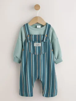 Next Mineral Stripe Baby Woven Dungaree and Bodysuit Set (0mths-2yrs)^BOY Dungarees