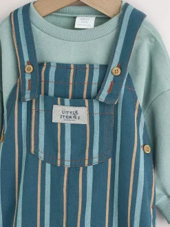 Next Mineral Stripe Baby Woven Dungaree and Bodysuit Set (0mths-2yrs)^BOY Dungarees