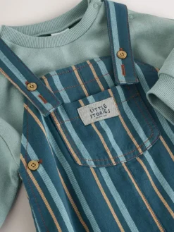 Next Mineral Stripe Baby Woven Dungaree and Bodysuit Set (0mths-2yrs)^BOY Dungarees