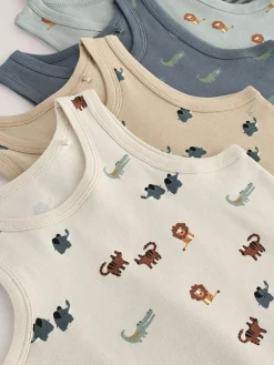 Sale Next Mini Safari Print 100% Cotton Vests 5 Pack (1.5-8yrs)
