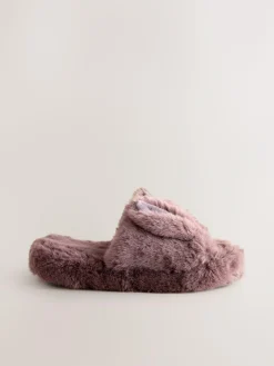 Next Mink Brown Bunny Faux Fur Slider Slippers^Women Slippers|All Night & Lounge