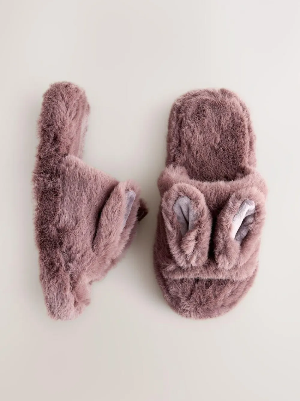 Next Mink Brown Bunny Faux Fur Slider Slippers^Women Slippers|All Night & Lounge