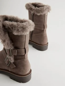 Sale Next Mink Brown Faux Fur Double Buckle Ankle Boots
