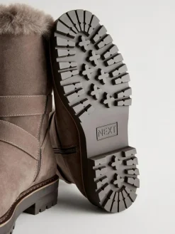 Sale Next Mink Brown Faux Fur Double Buckle Ankle Boots