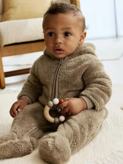 New Next Mink Brown Fleece Baby Pramsuit