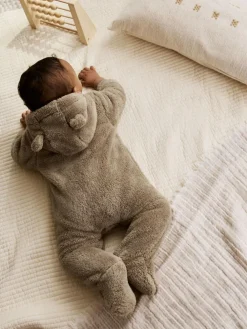 New Next Mink Brown Fleece Baby Pramsuit