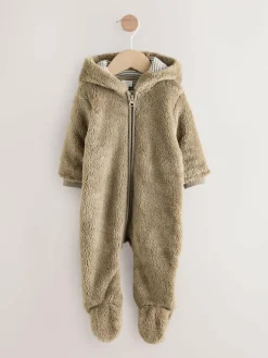New Next Mink Brown Fleece Baby Pramsuit