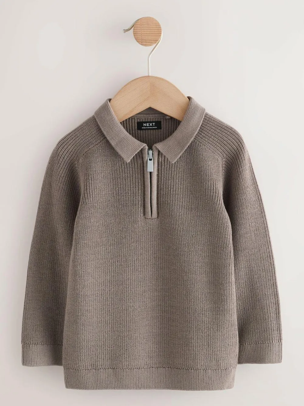 Outlet Next Long Sleeve Quarter Zip Knitted Polo Shirt (3mths-7yrs) Mink Brown