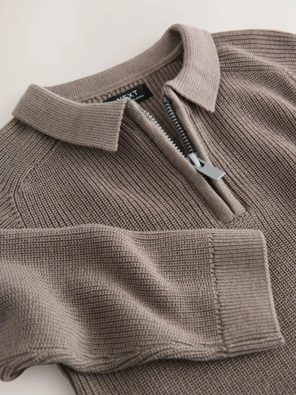 Outlet Next Long Sleeve Quarter Zip Knitted Polo Shirt (3mths-7yrs) Mink Brown