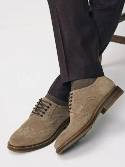 Online Next Mink Brown Suede Brogue Shoes