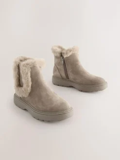 Best Next Mink Brown Suede Faux Fur Lined Chelsea Boots